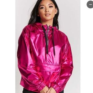 hot pink metallic anorak jacket